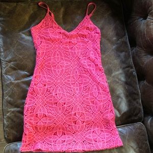 Crochet lace mini dress gorgeous pink side zipper